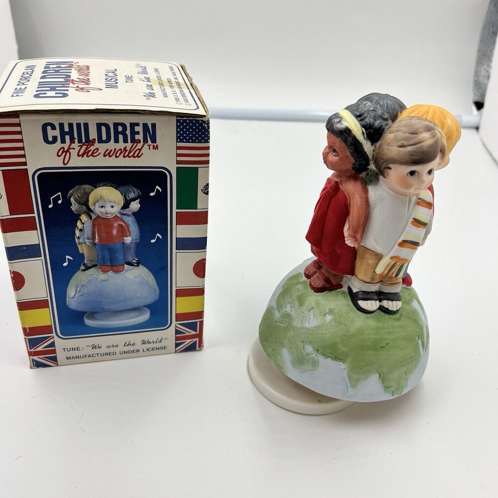 Vintage 1985 USA For Africa Music Box Ceramic We Are The World Brockman 6.5"T